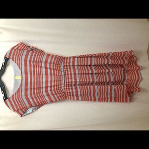 Coral and light blue dress with stretch waist